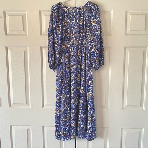 NWT J. Crew Blue & Yellow V-Neck Fête Floral Print Midi Dress, S - Picture 2 of 14